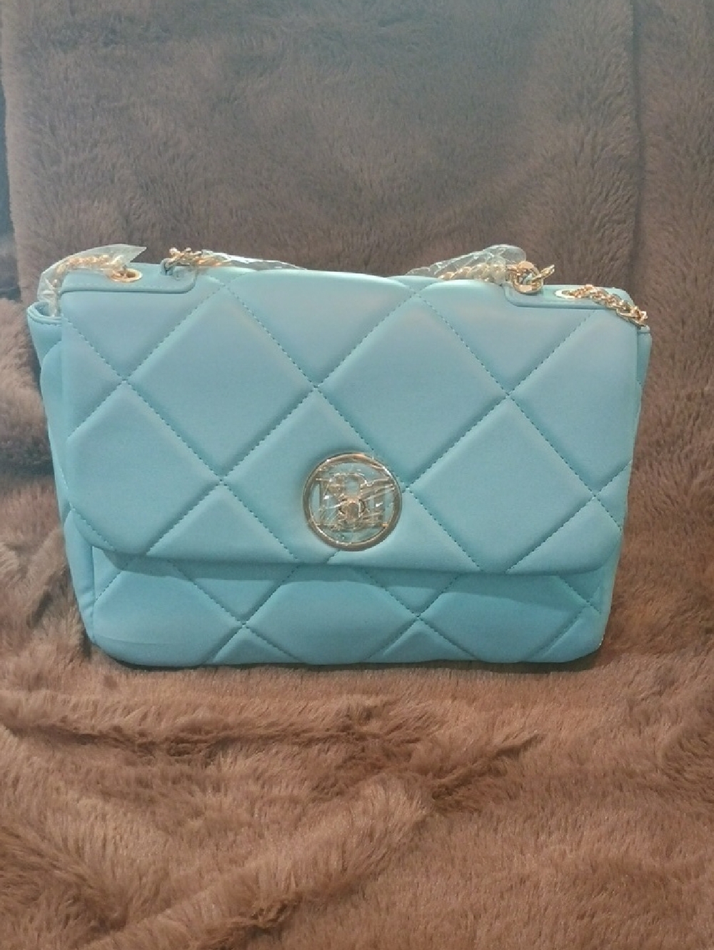 Quilted Light Blue Chain Shoulder Bag - Studio Badgley Mischka